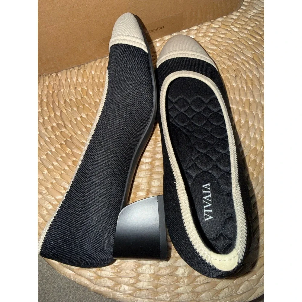 VIVAIA Julie Pro Black Beige‎ Knit Low Heel Pumps Comfort Shoes Size 6 New